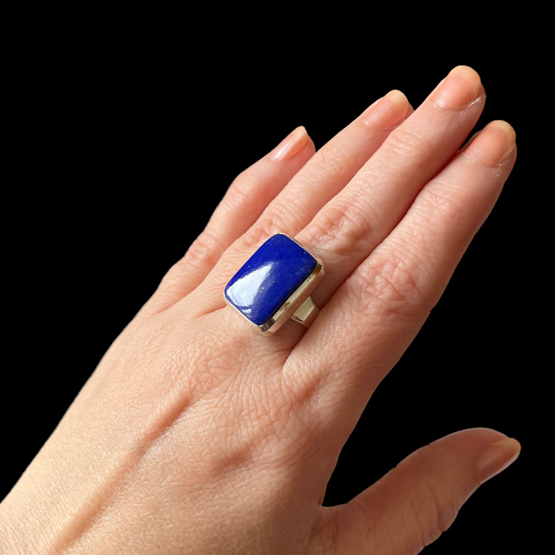 Bague avec lapis lazuli en argent - taille 56 - BS022