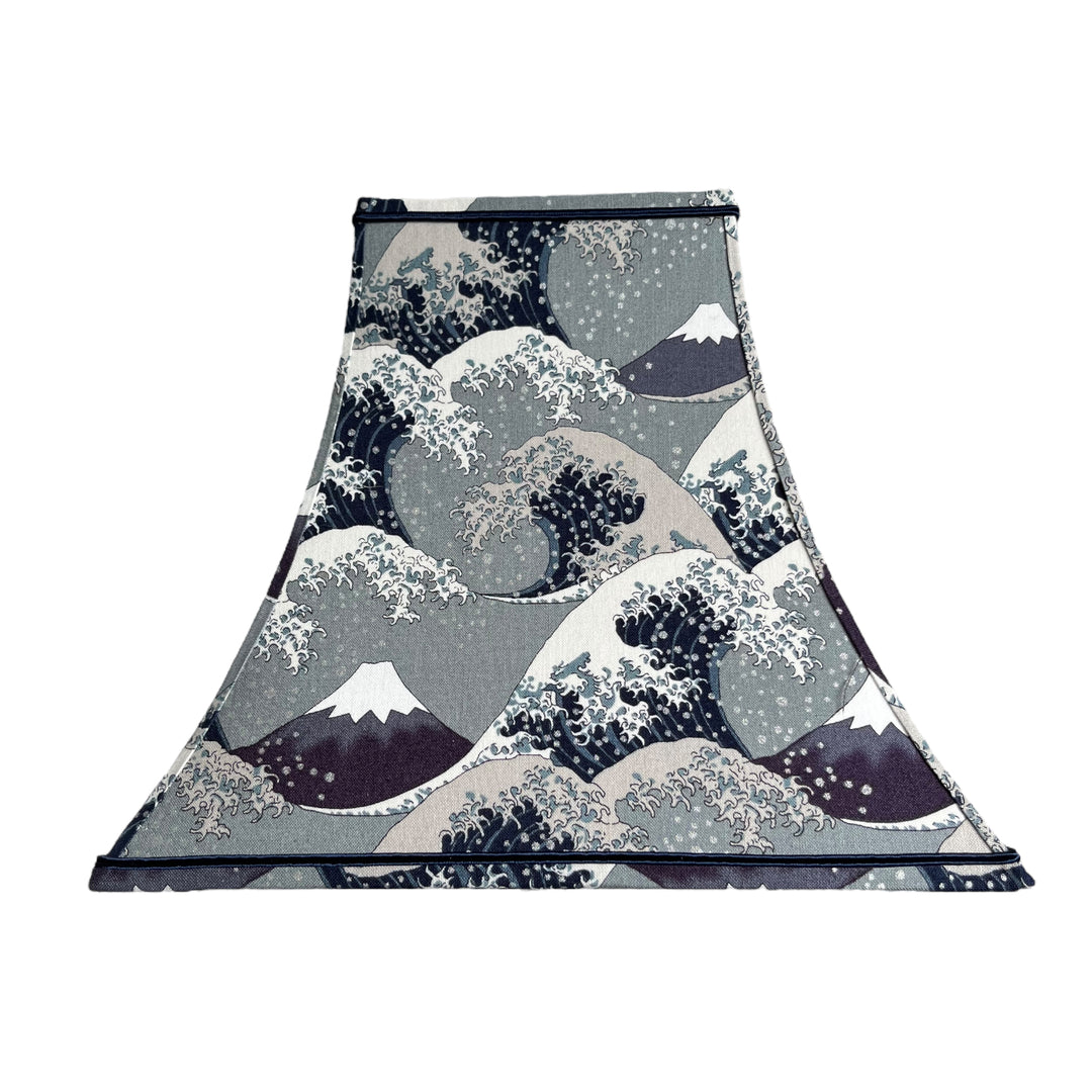 Abat-jour contrecollé en tissu japonais, La Grande Vague de Kanagawa, gris-bleu, 25 cm