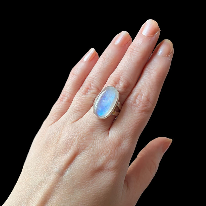 Ring with peristerite (white labradorite) in silver - size 55 - BS018