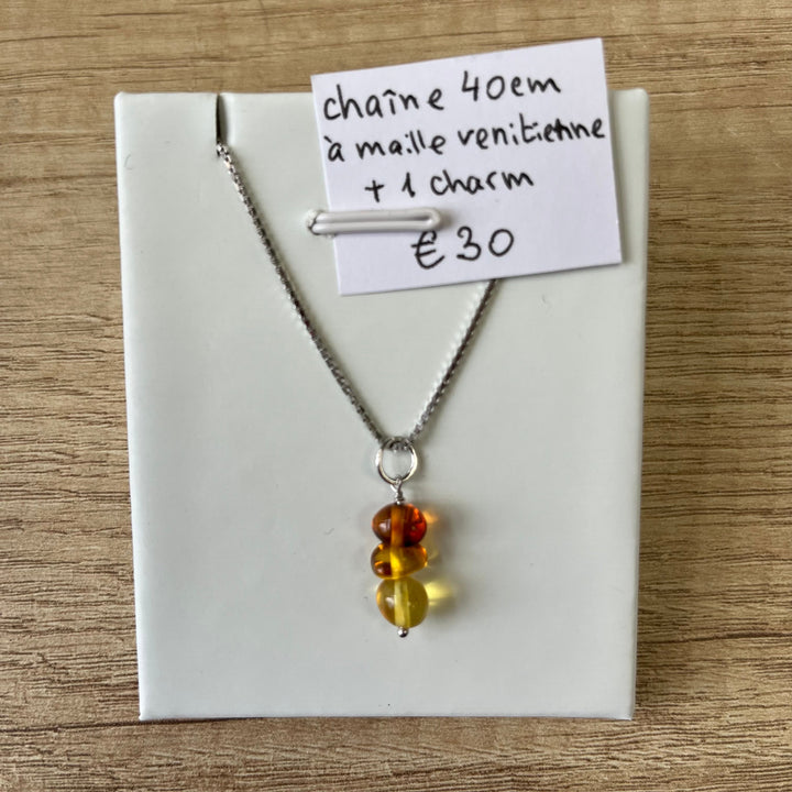 Charm (mini pendant) in rhodiated silver with natural stones - citrine - 12