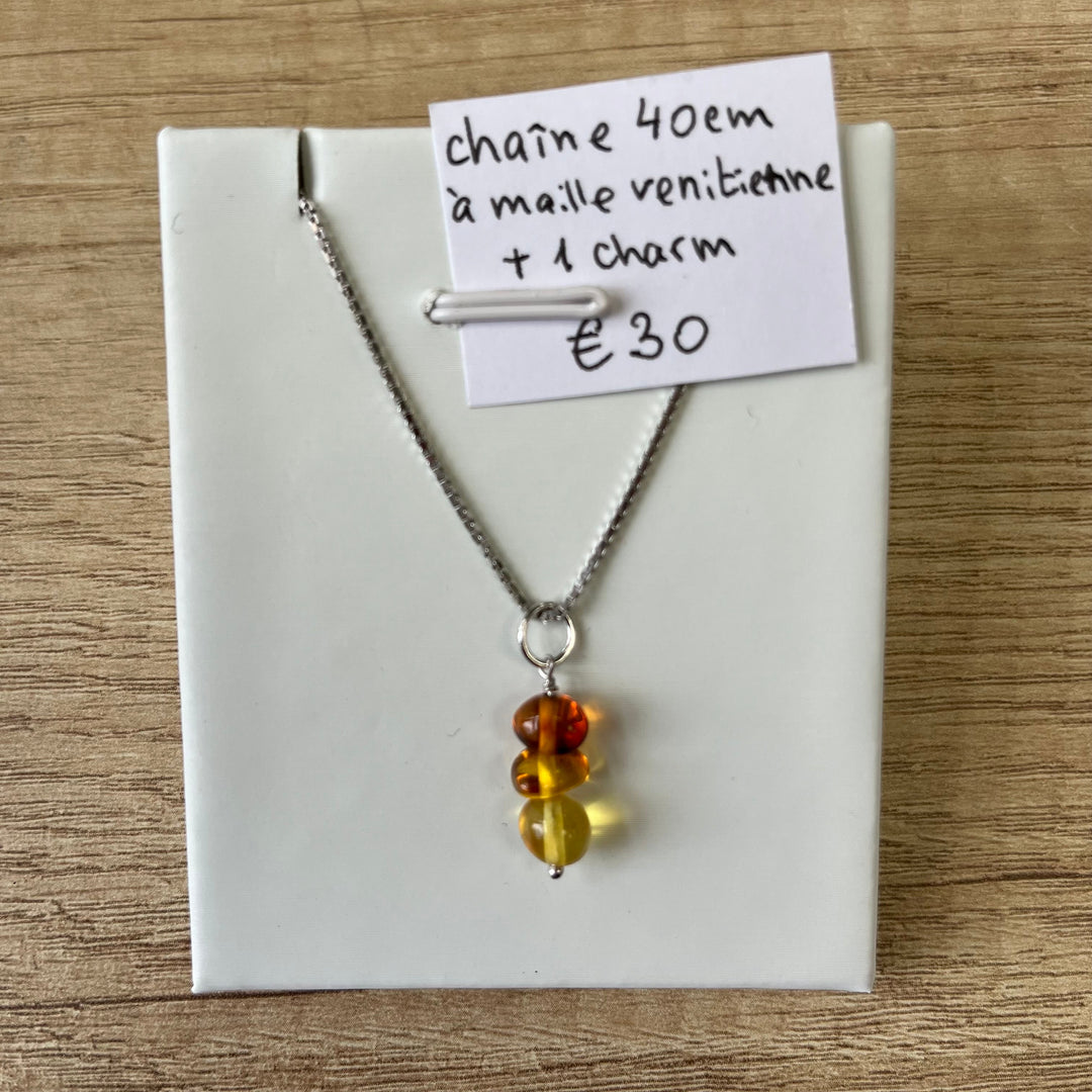 Charm (mini pendant) in rhodiated silver with natural stones - citrine - 2