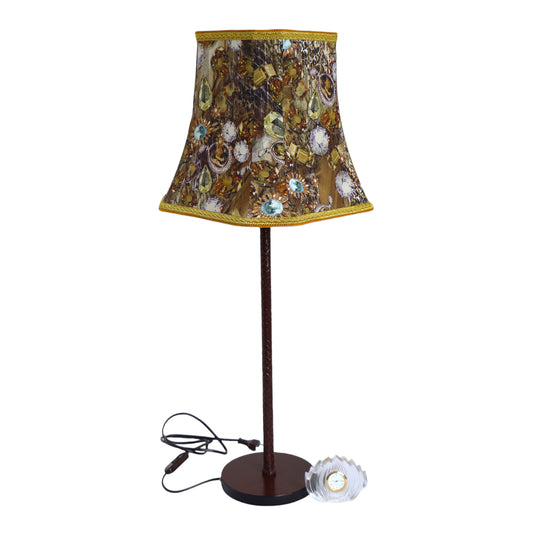 Forestier lamp in imitation leather with a silk lampshade, green-brown color
