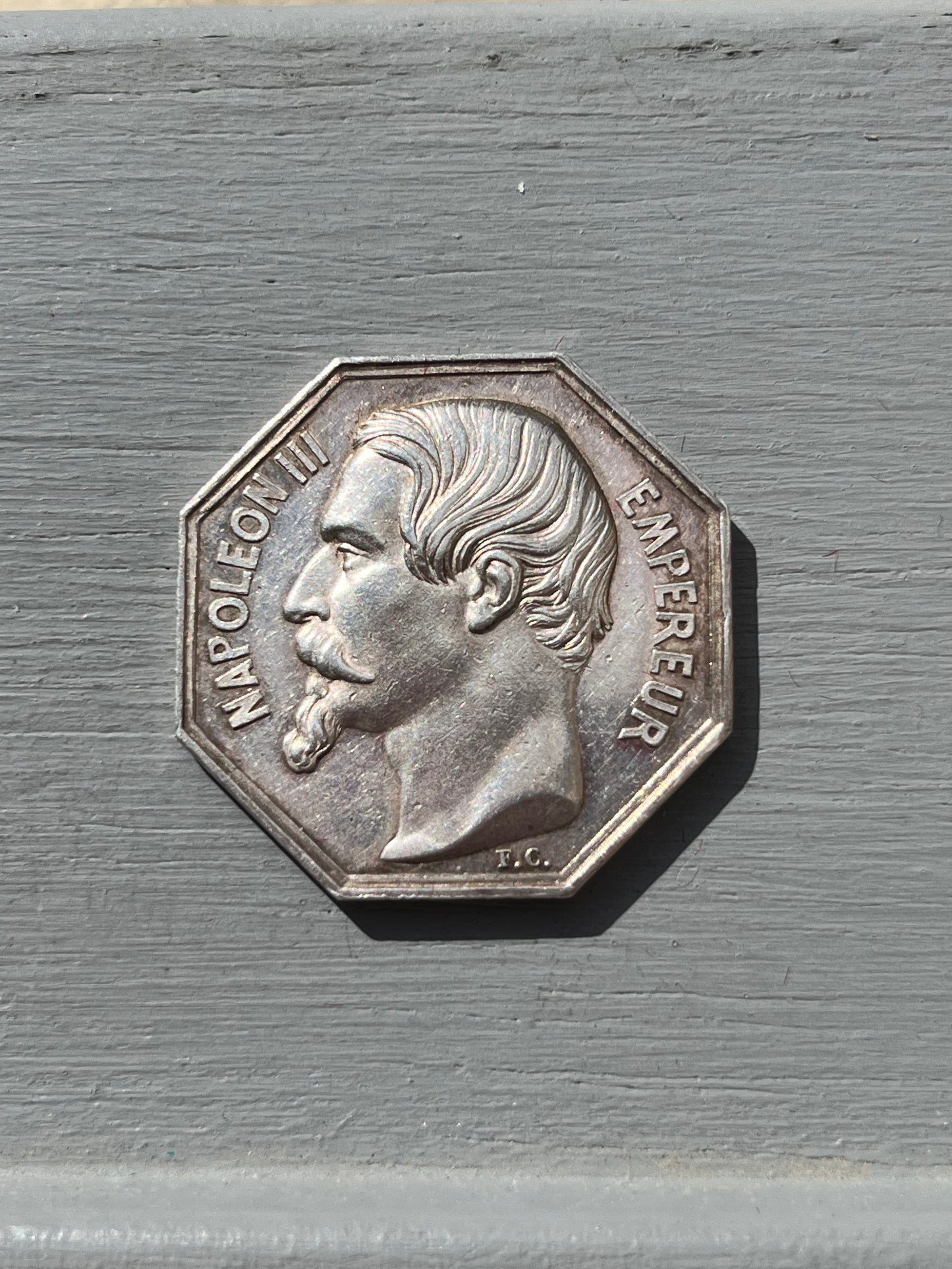 Silver token, NOTARY, Napoleon III bare head CLAMECY, hand