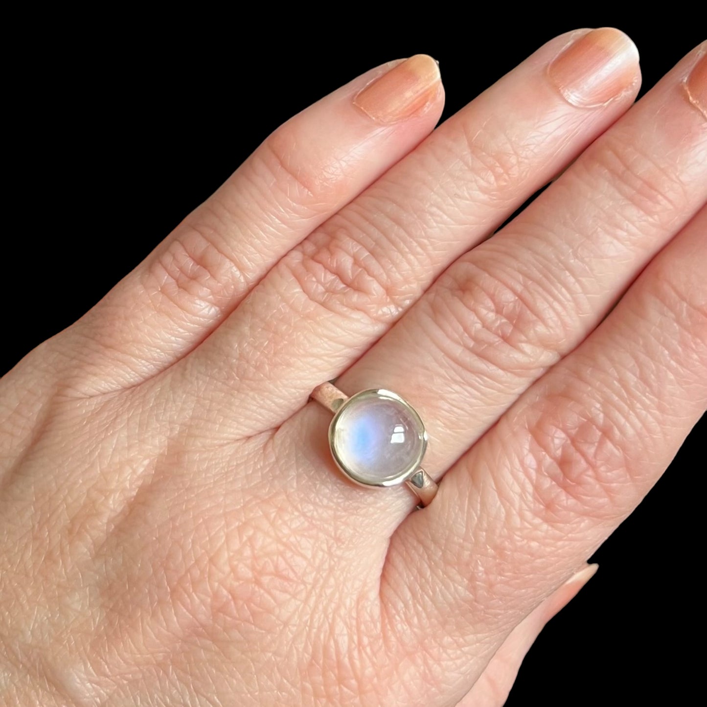 Bague en argent avec labradorite blanche - taille 62  - BS088