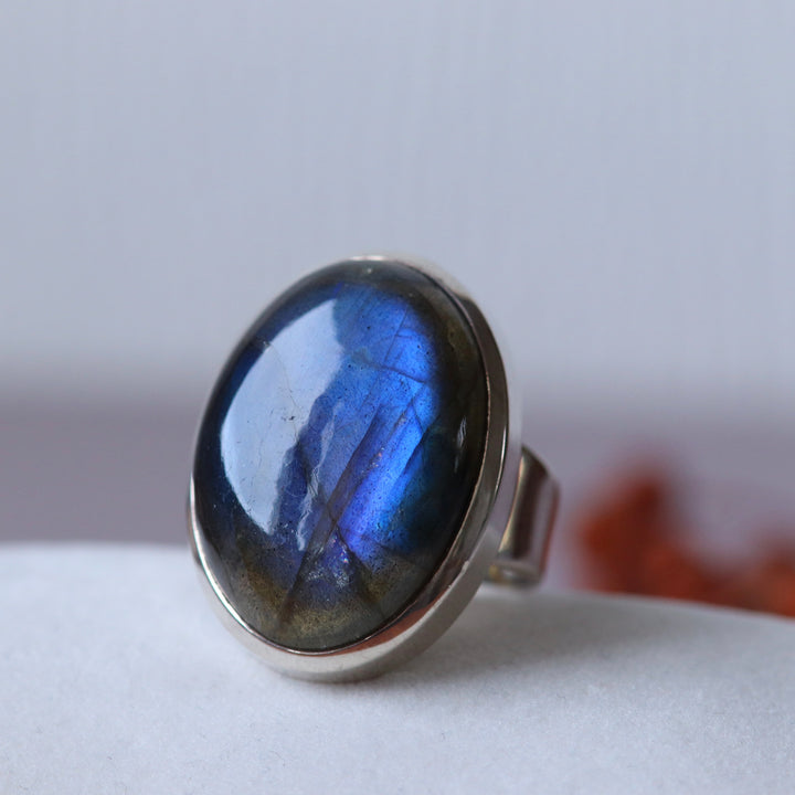 Bague en argent avec labradorite - taille 62 - BS015