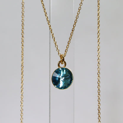 Pendant with a channel, Swarovski crystal, golden silver, acute navy blue, emi