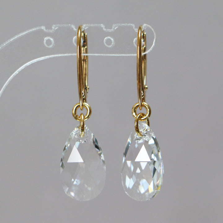 Earrings, Swarovski crystals, golden silver, AB crystal, tears