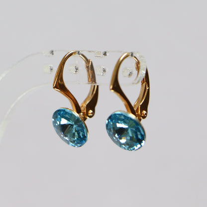 Earrings, sleepy, Swarovski crystals, golden silver, blue, EMI