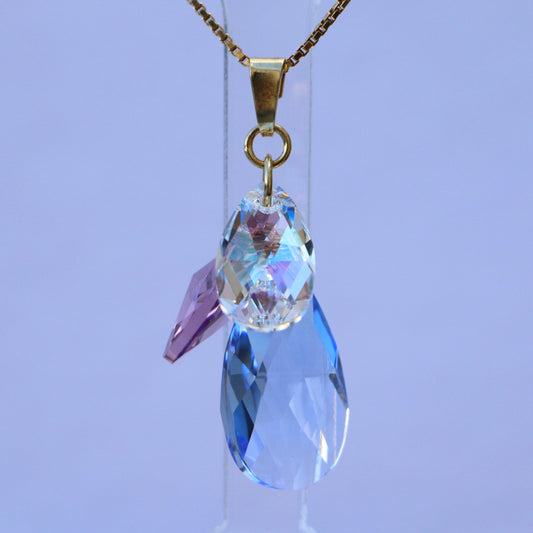 Pendentif avec cristaux Swarovski, argent doré, bleu clair/violet, FLEUR