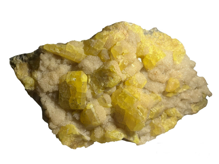 Native sulfur on Aragonite Sicily Da173