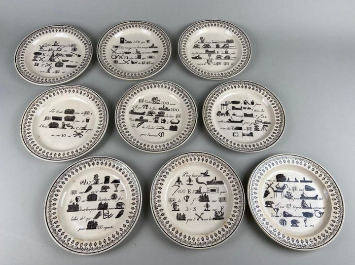 9 assiettes parlantes à rébus années 1830