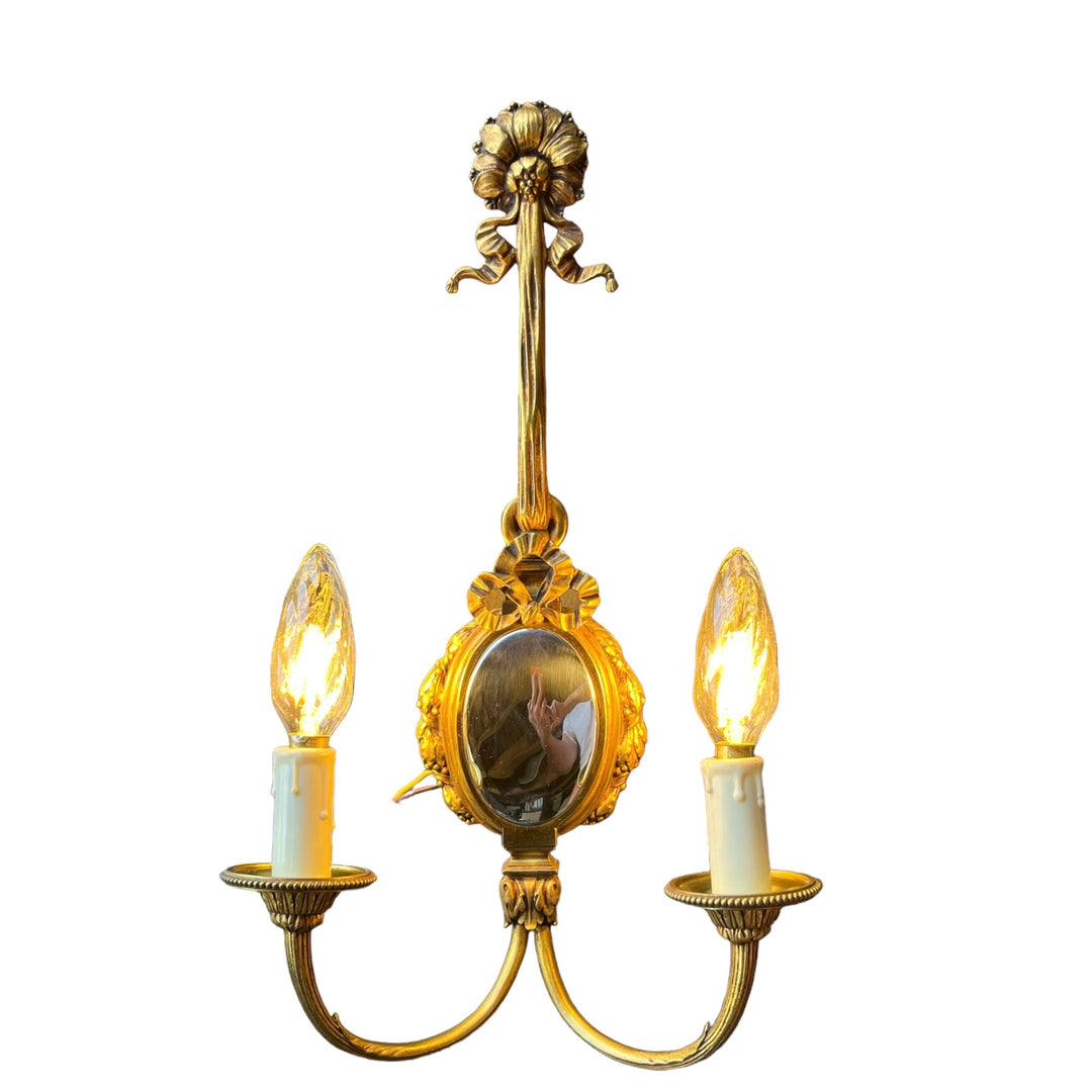 Appliques miroir style louis XVI en bronze doré et chrome