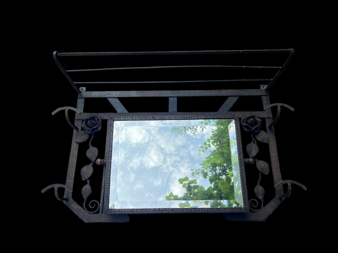 porte manteaux et parapluie art déco en fer forgé avec miroir