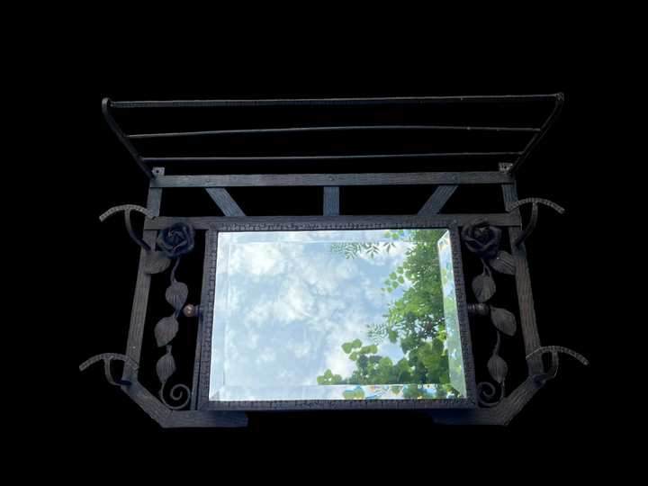 porte manteaux et parapluie art déco en fer forgé avec miroir