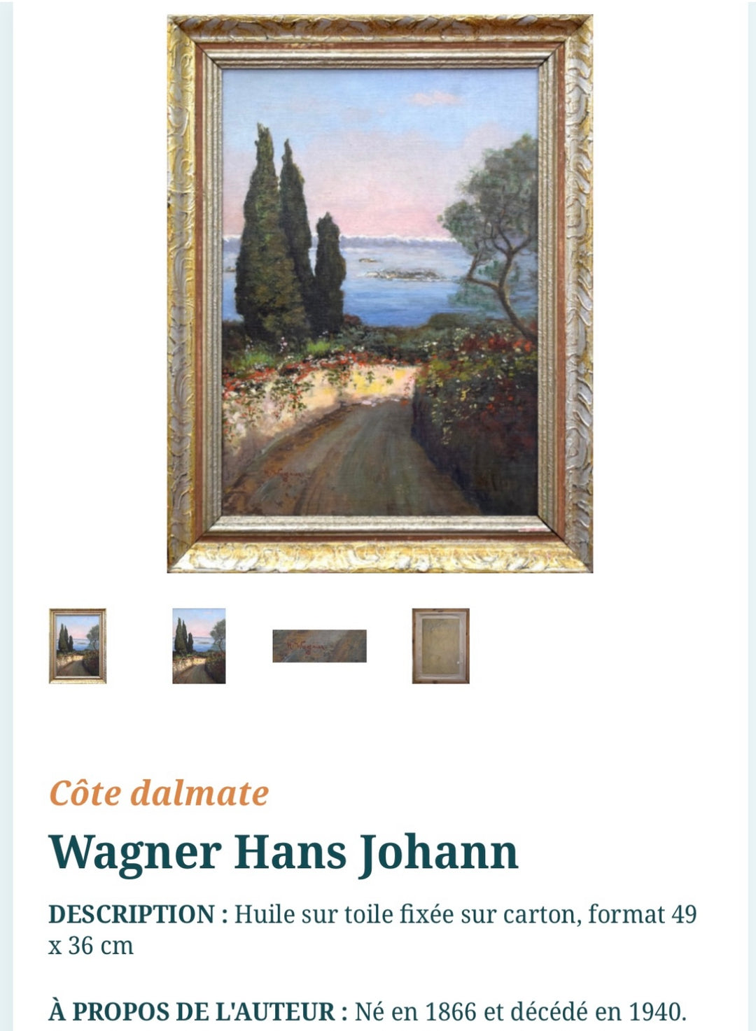 Tableau huile sur panneau vue côte Dalmate par Caser