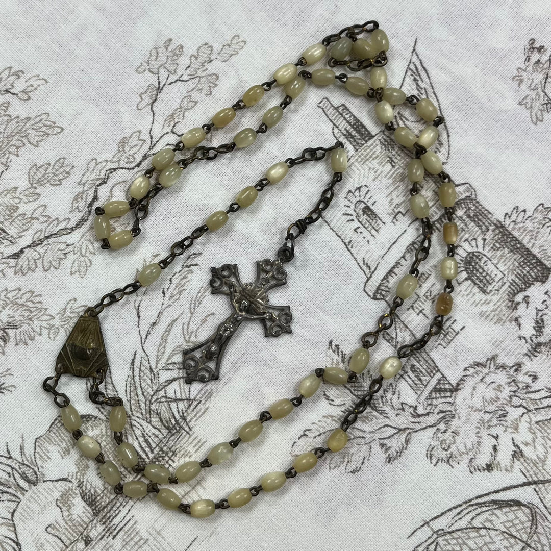 Art Deco rosary in mother -of -pearl and silver cross