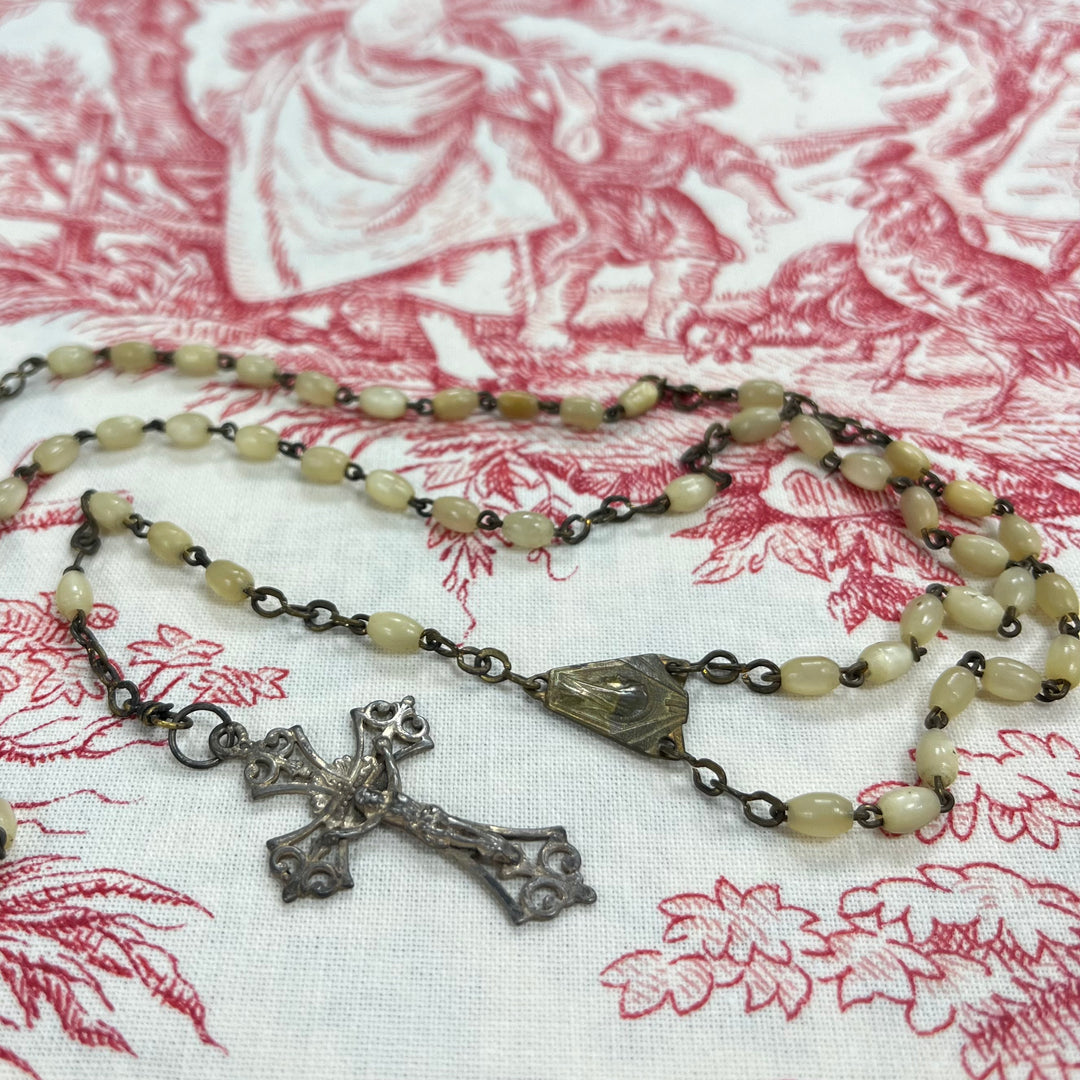 Art Deco rosary in mother -of -pearl and silver cross