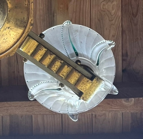 Lustre art deco 5 feux or et vert