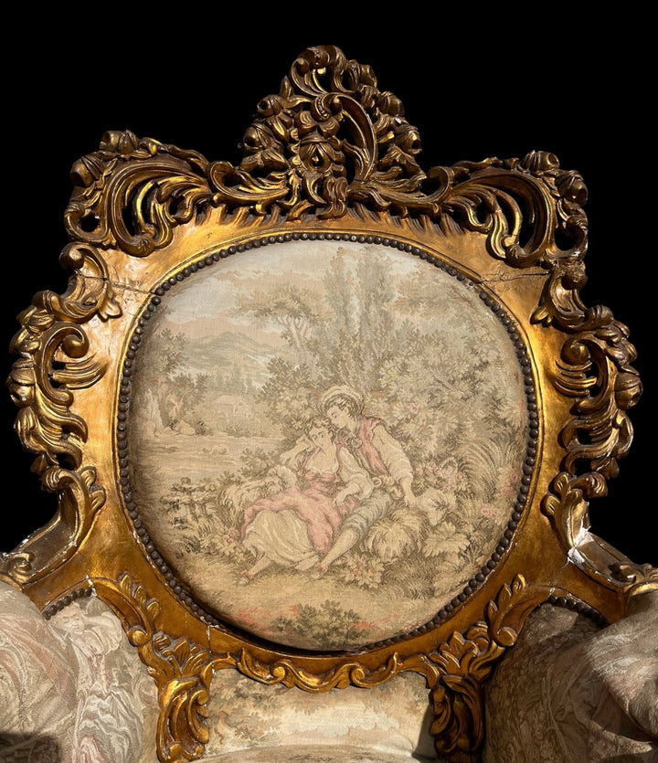 Paire de grandes bergères a oreilles Rococo en bois Allemagne ou Autriche, XIXe siècle