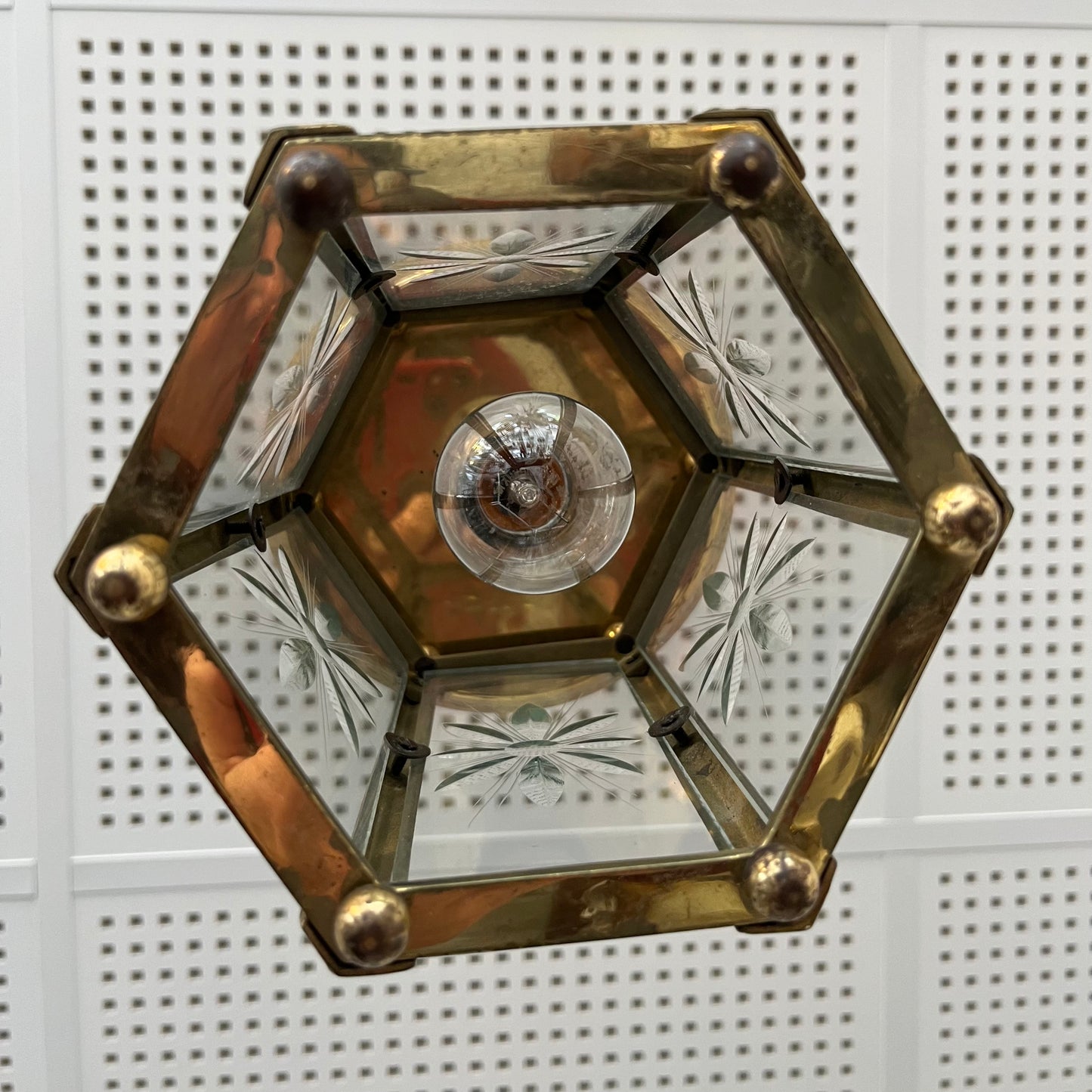 hexagonal art deco lantern in gilded iron