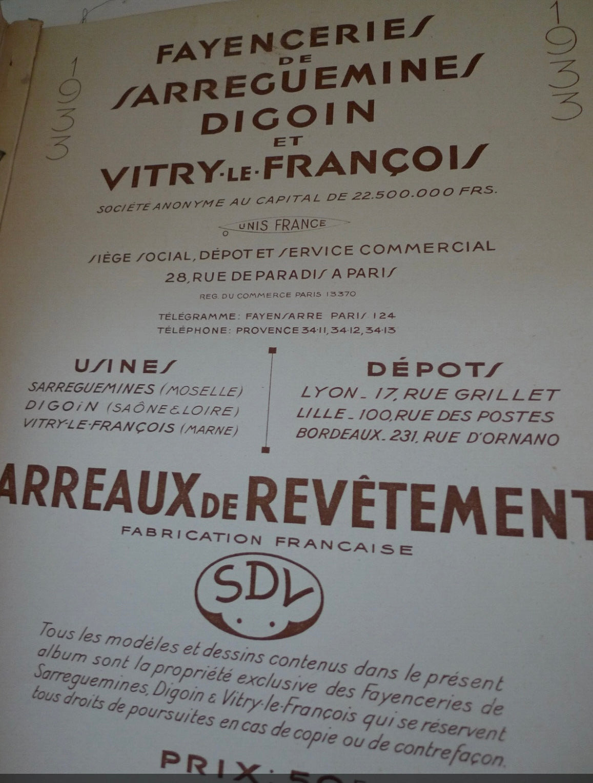 SDV Paris Sarreguemines Art Deco Advertiser