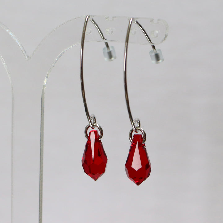 Earrings, Swarovski crystals, rhodium-plated silver, dark red, GRAPE