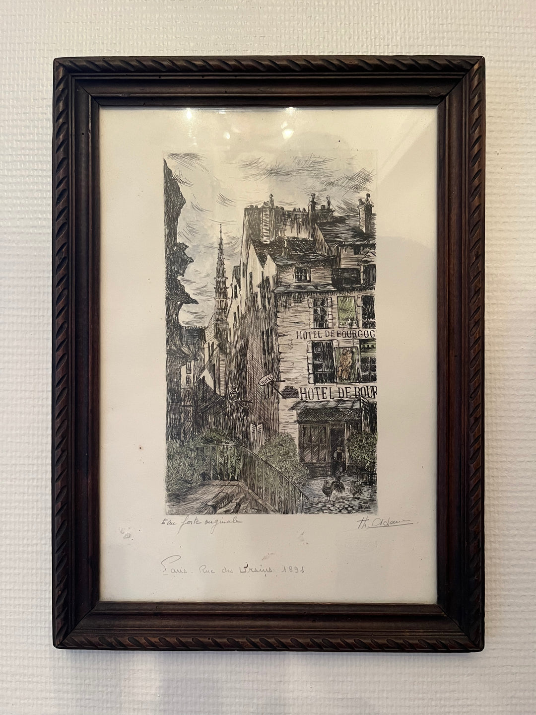 Eau forte de Paris rue des Ursins par therese adam 1891