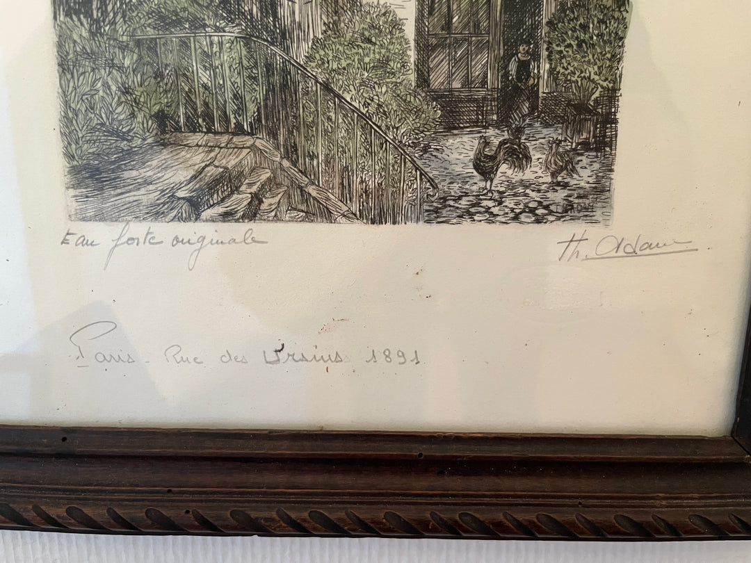 Eau forte de Paris rue des Ursins par therese adam 1891