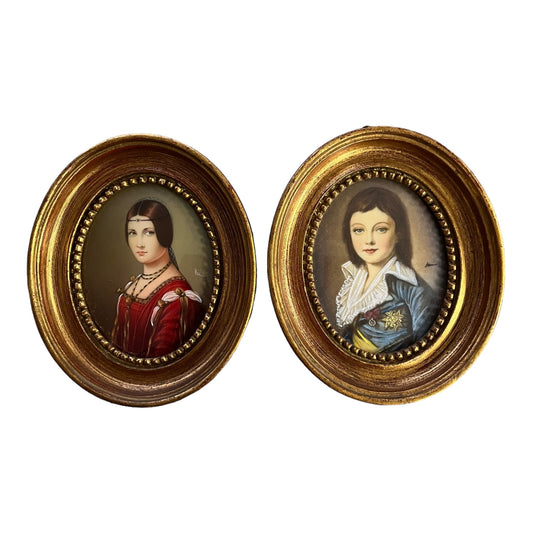 Louis XVII et une dame  paire de portraits de Hil sur ivoire
