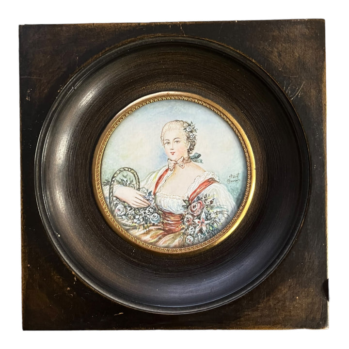 Mme de Pompadour miniature portrait on ivory after hat