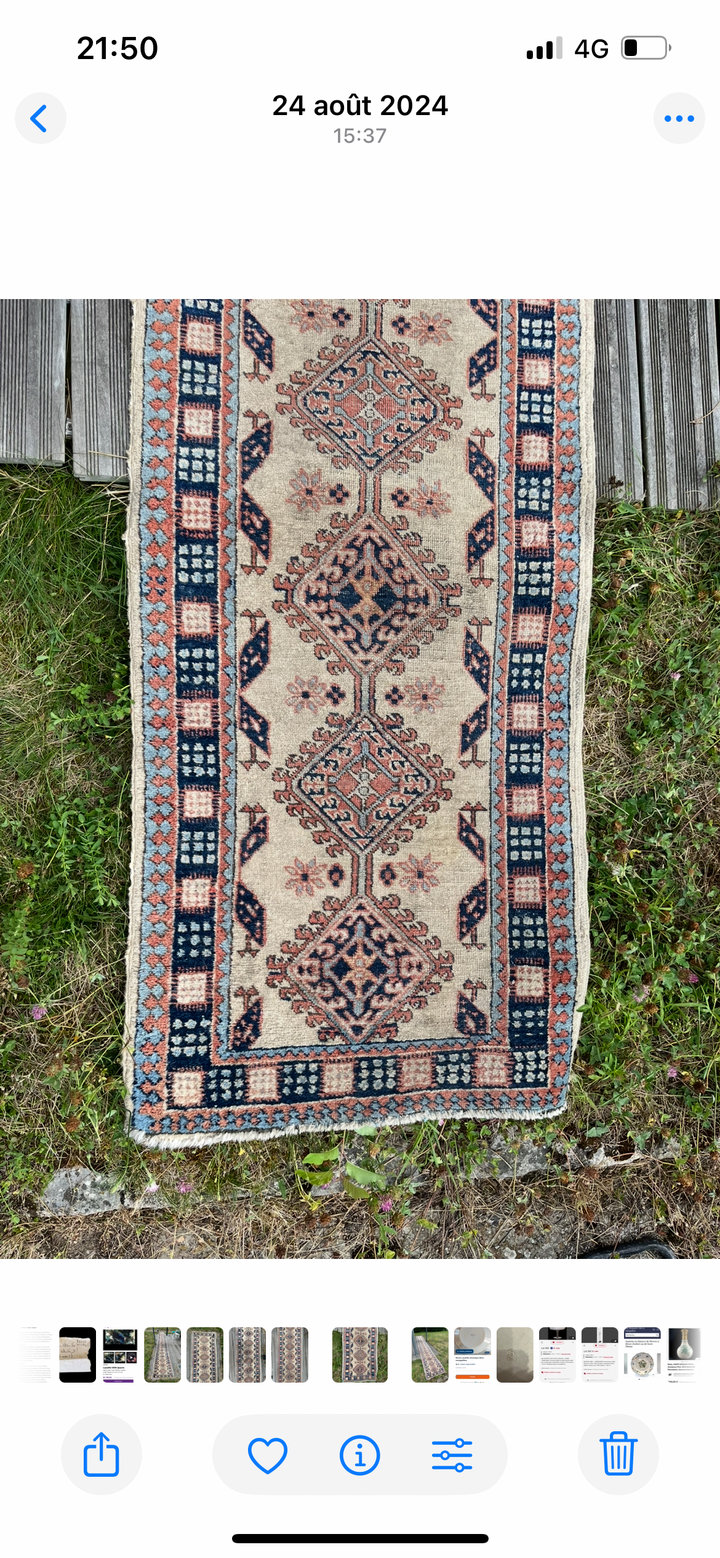 Ancien Tapis de couloir Heriz en laine 547 x 72