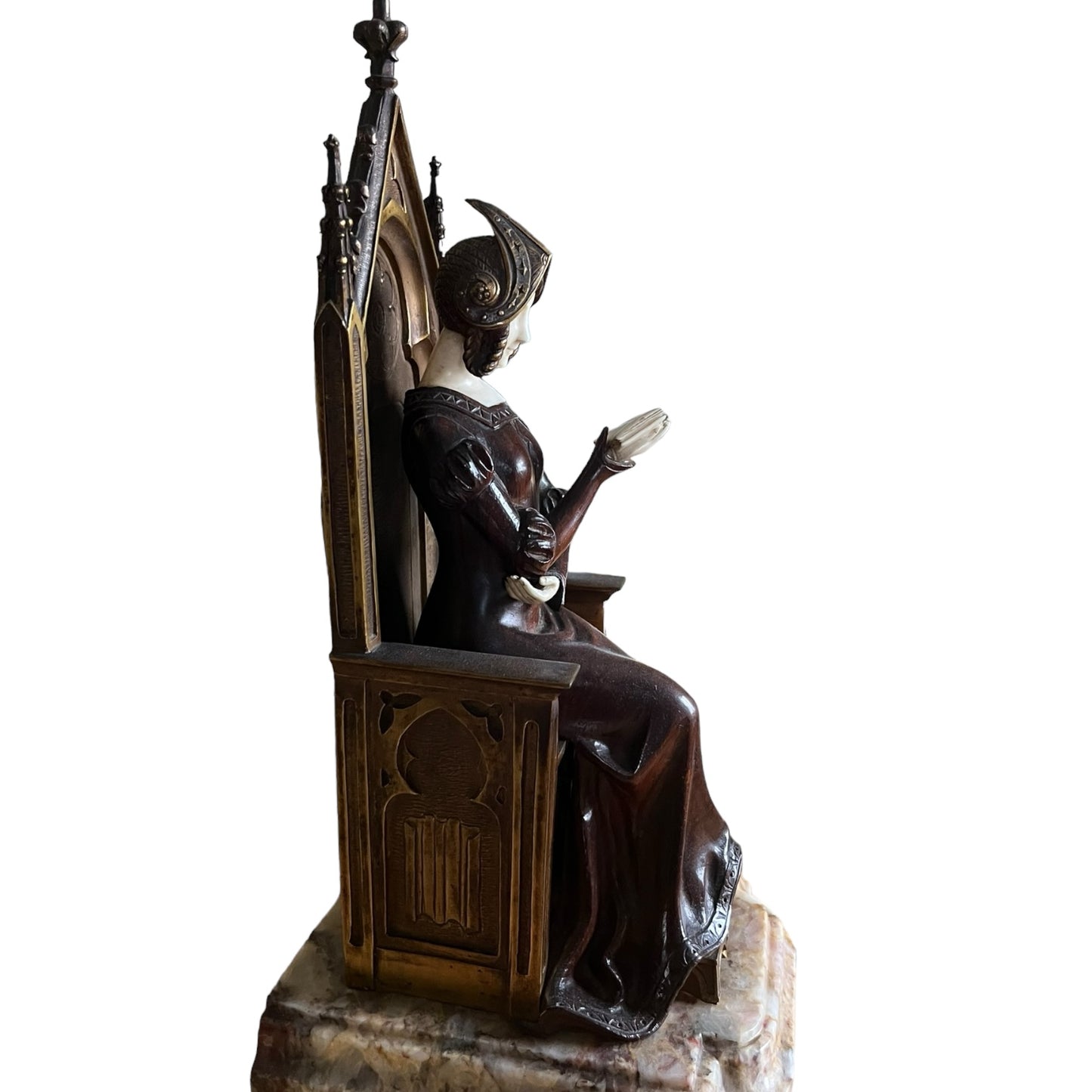 Louis Sosson Sculpture chryséléphantine princesse médiévale lisant