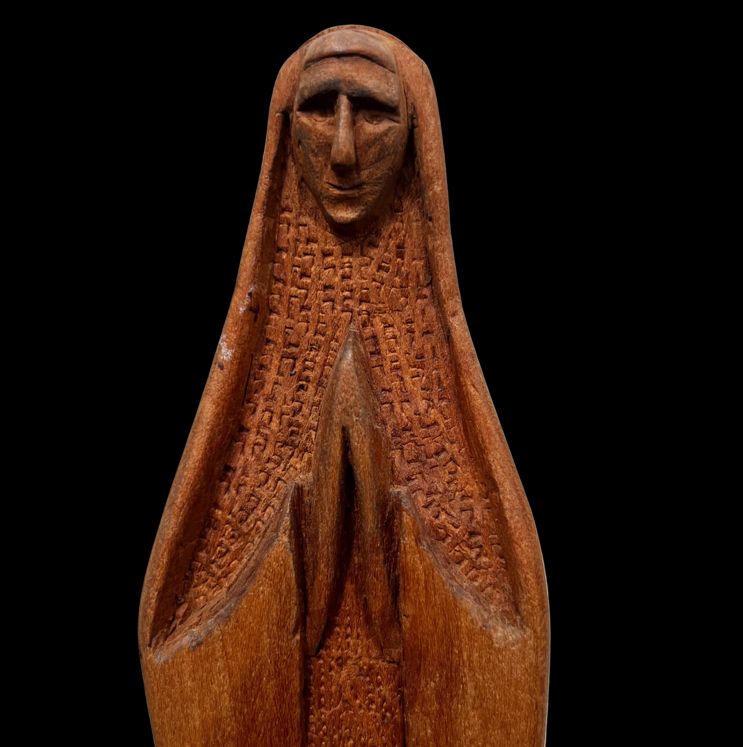 Statue Vierge Marie ancienne en bois sculpté Signée REX 30 cm – Art Déco / Moderniste