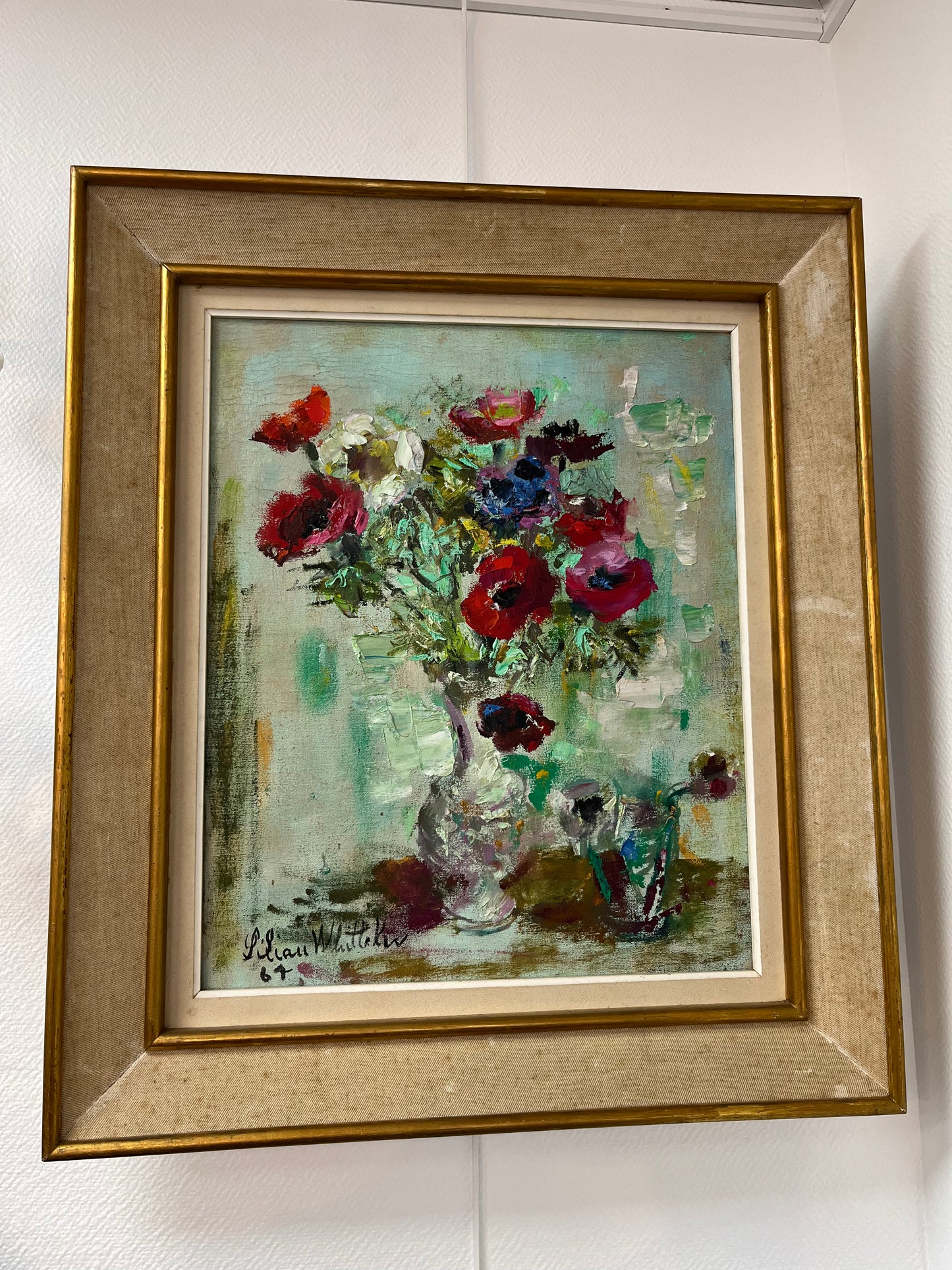 Painting bouquet of poppies by Lilian Whitteker 1967