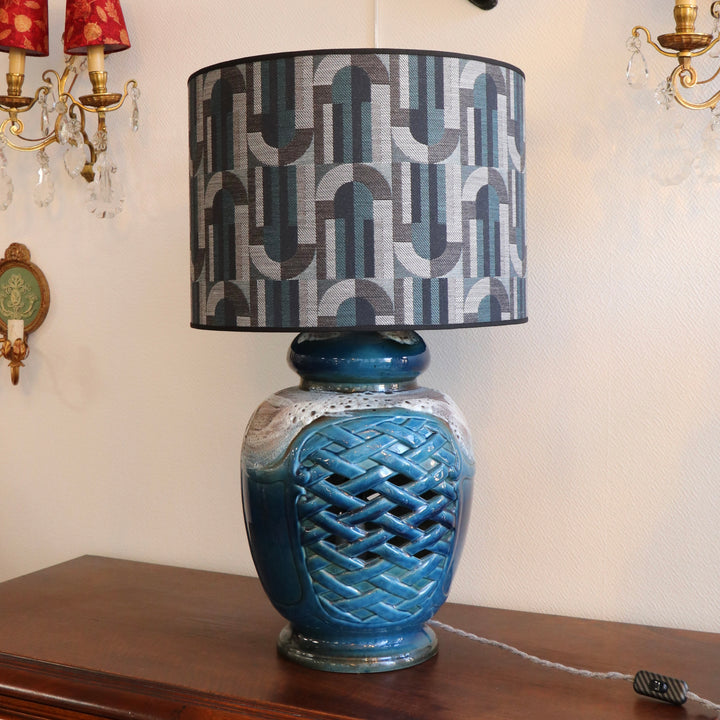 Lampe vintage - bleu – Fat Lava – West Germany, avec abat-jour en tissu d’éditeur