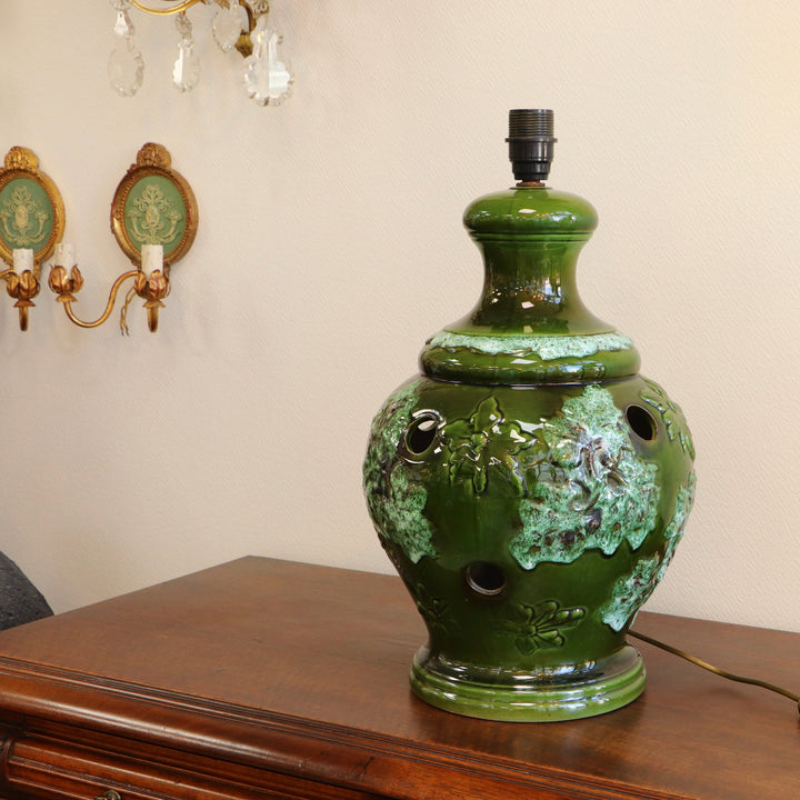 Lampe vintage - verte – Fat Lava – West Germany, avec abat-jour en soie