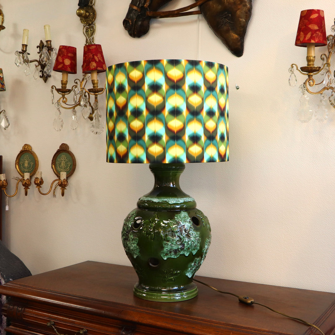 Lampe vintage - verte – Fat Lava – West Germany, avec abat-jour en soie
