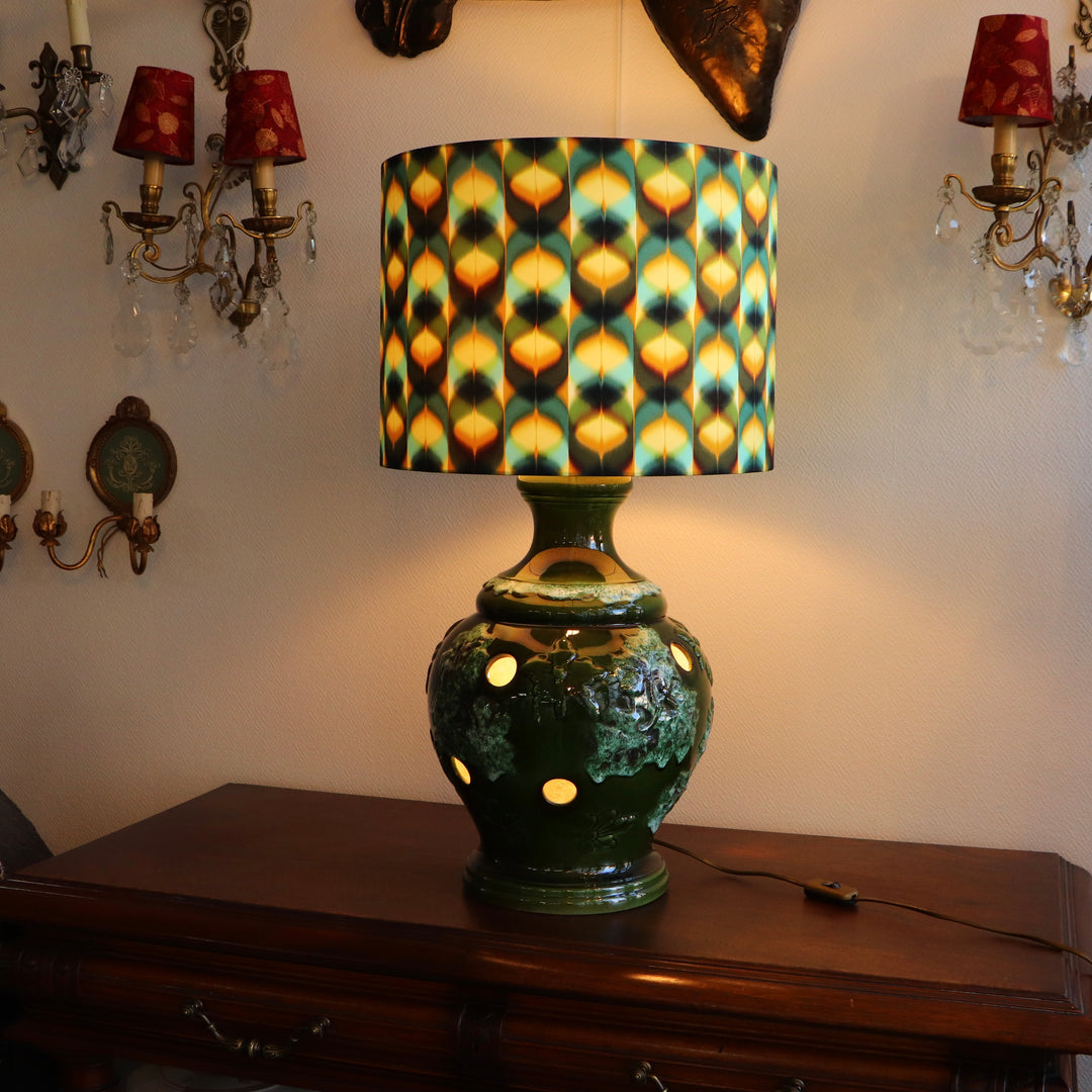 Lampe vintage - verte – Fat Lava – West Germany, avec abat-jour en soie