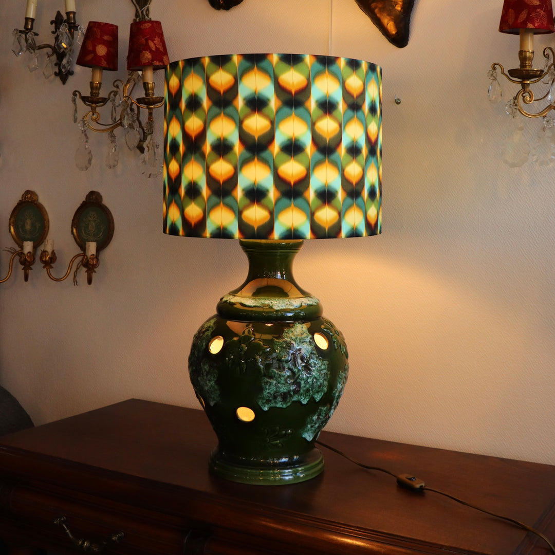 Lampe vintage - verte – Fat Lava – West Germany, avec abat-jour en soie