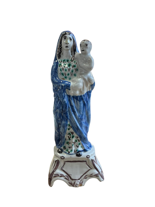 Statue of the Virgin and Child earthenware from Nevers 19th century