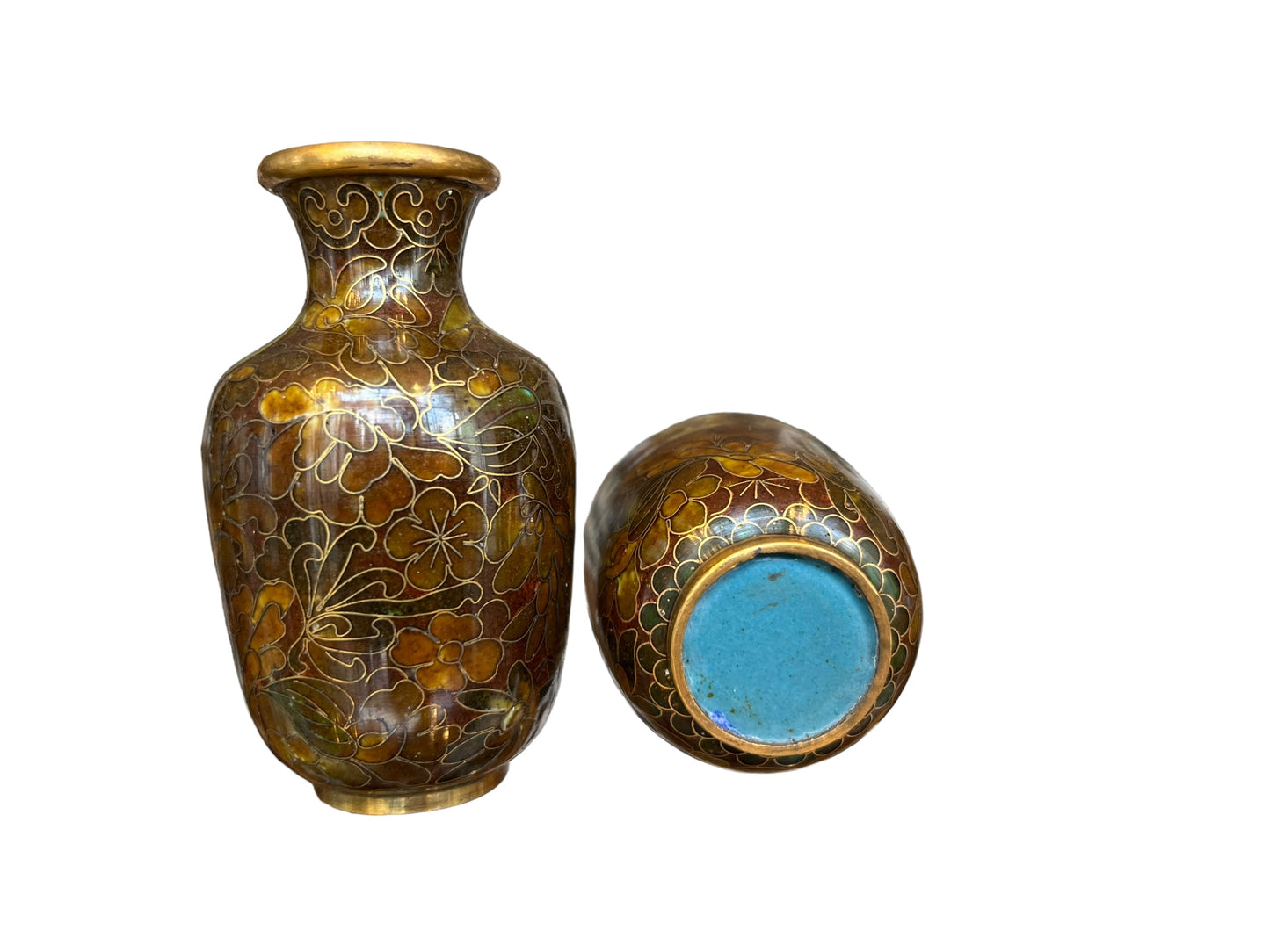 paire de vases miniatures chinois en bronze cloisonné XXe