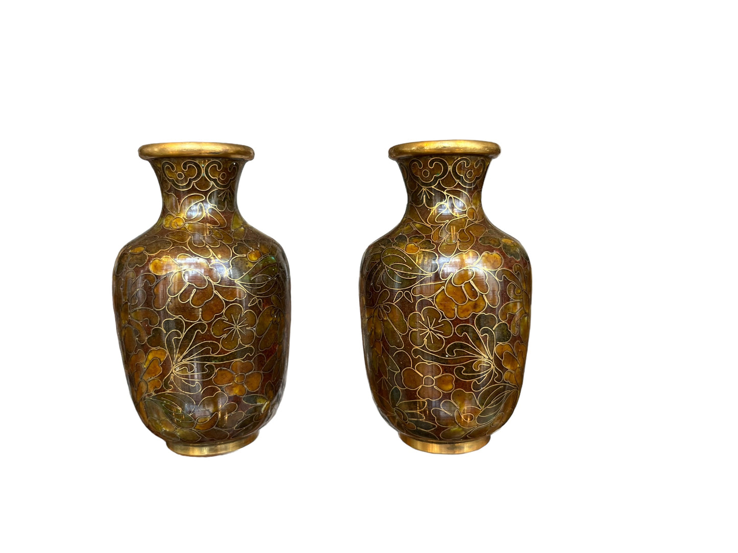 paire de vases miniatures chinois en bronze cloisonné XXe