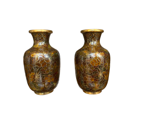 pair of Chinese miniature vases in 20th century cloisonné bronze