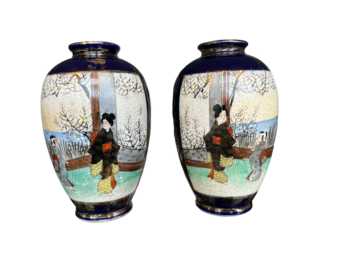 paire de vases japonais Satsuma en céramique