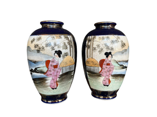 paire de vases japonais Satsuma en céramique