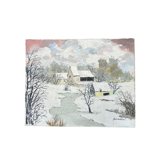 Painting by Franclin the yellow shed under the snow