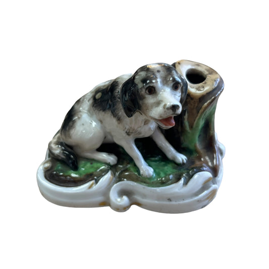 19th century porcelain dog inkwell