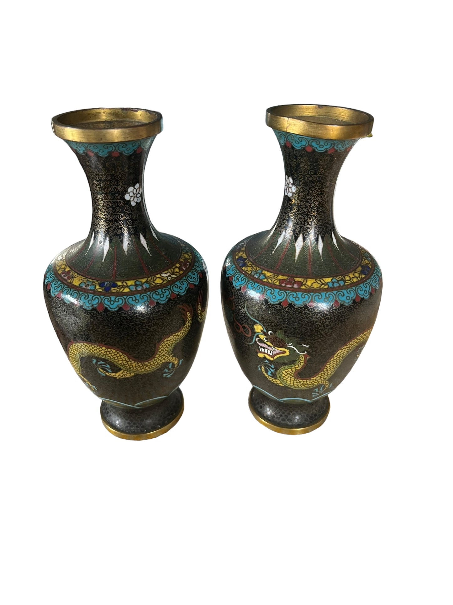 paire de vases chinois cloisonné au dragon en bronze vers 1900