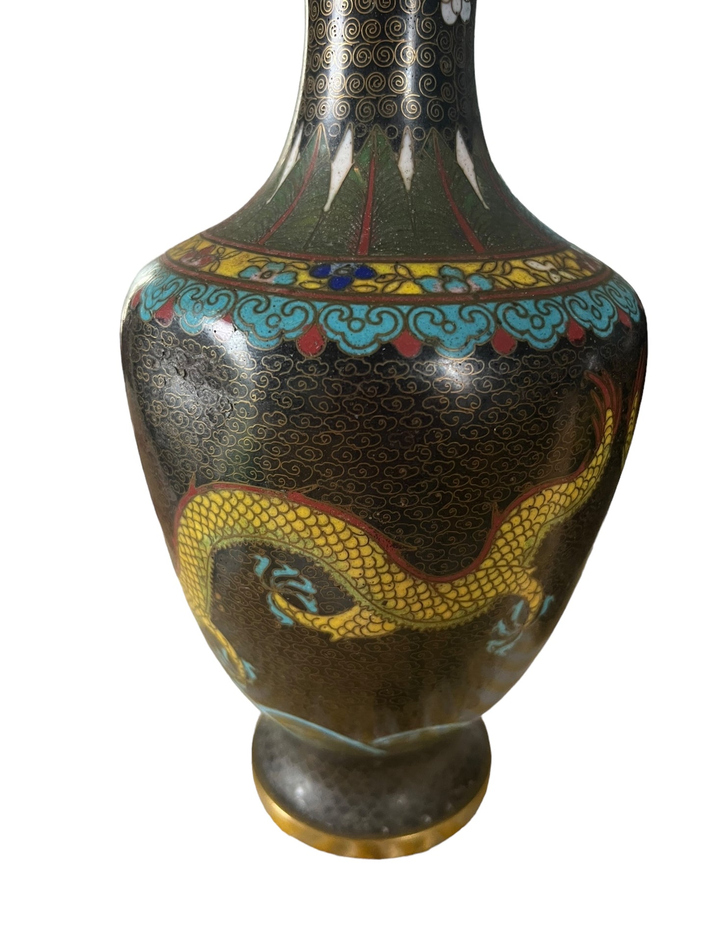 paire de vases chinois cloisonné au dragon en bronze vers 1900