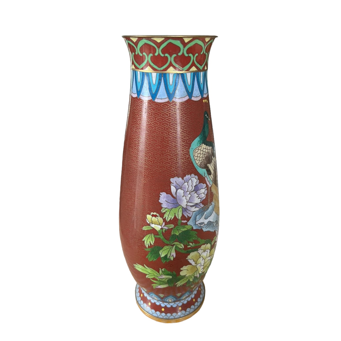 vase chinois cloisonné au paon en bronze XXe